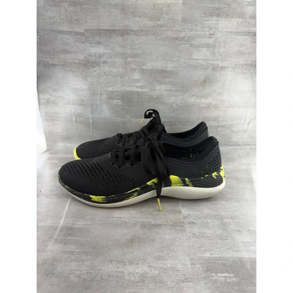 Crocs Literide 360 Pacer Men Sz 10 Black Citrus Yellow Marbled Sneakers 207633